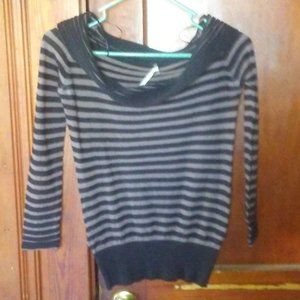 Poof! Brown and Black Striped 3/4 Sleeve Shirt